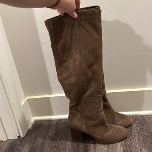 Brown Suede Knee-High Boots
